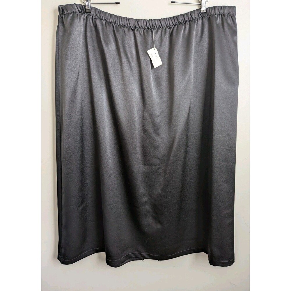Vintage Plus Size 5X Black Satin Midi Skirt Aline Pull On Back Slit Dressy New